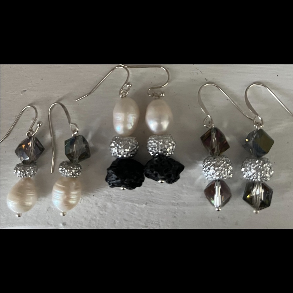 Holiday gifts! All 3 earrings just $22. Crystals,  pearls & black lava rock.